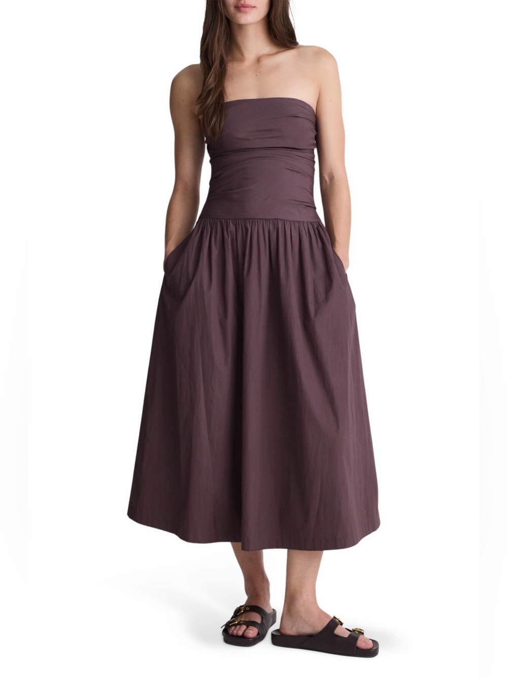 NWT Madewell AMARAI Strapless Ruched Poplin midi dress size 00 XS